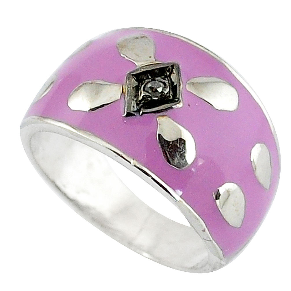 Estate natural diamond round purple enamel 925 silver band ring size 7 v1832