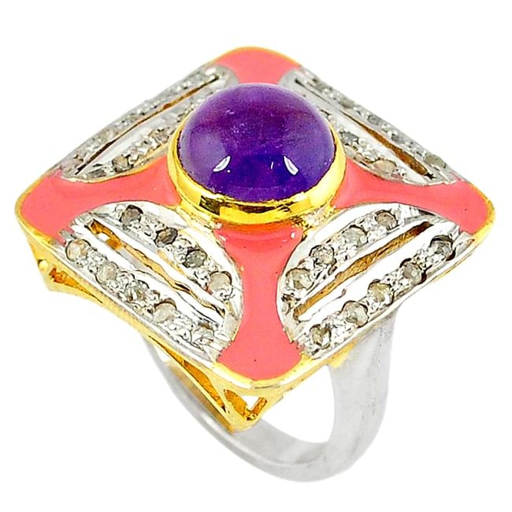 4.96cts victorian natural diamond amethyst 925 silver 14k gold ring size 8 v1862