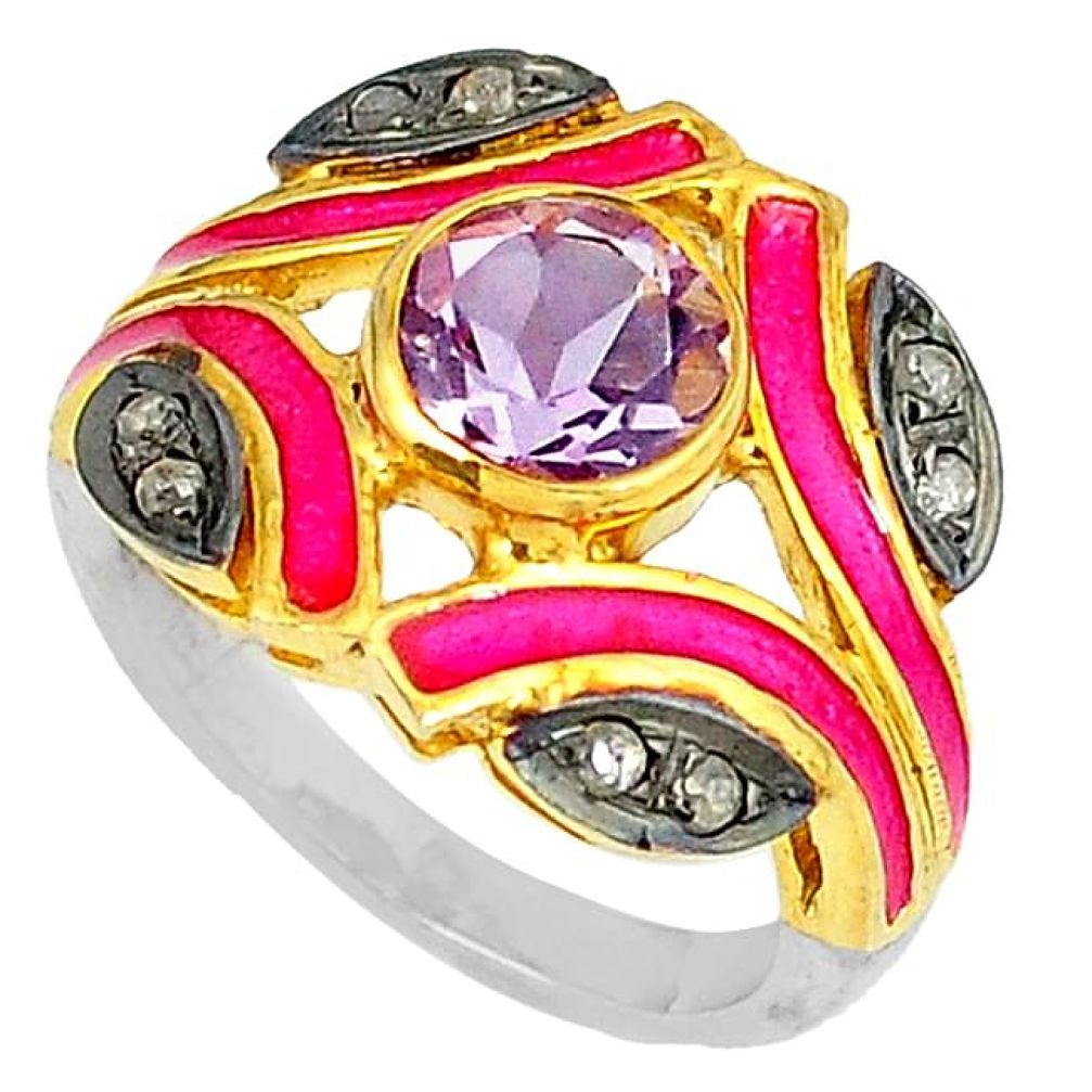 3.36cts estate natural diamond purple amethyst 925 silver gold ring size 8 v1894