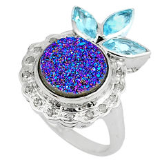 9.55cts vintage white diamond titanium druzy topaz 925 silver ring size 9 v1899