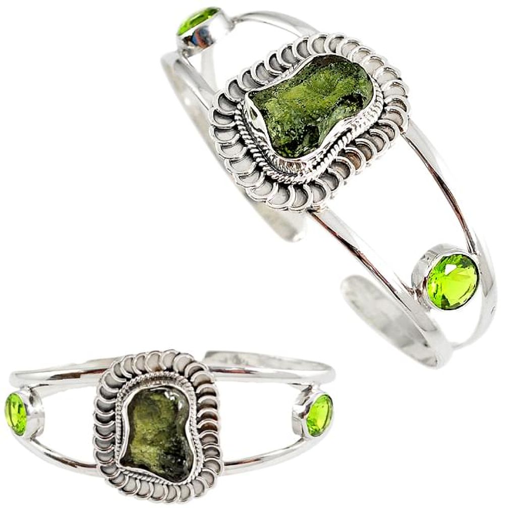 925 silver green moldavite (genuine czech) peridot adjustable bangle h89248