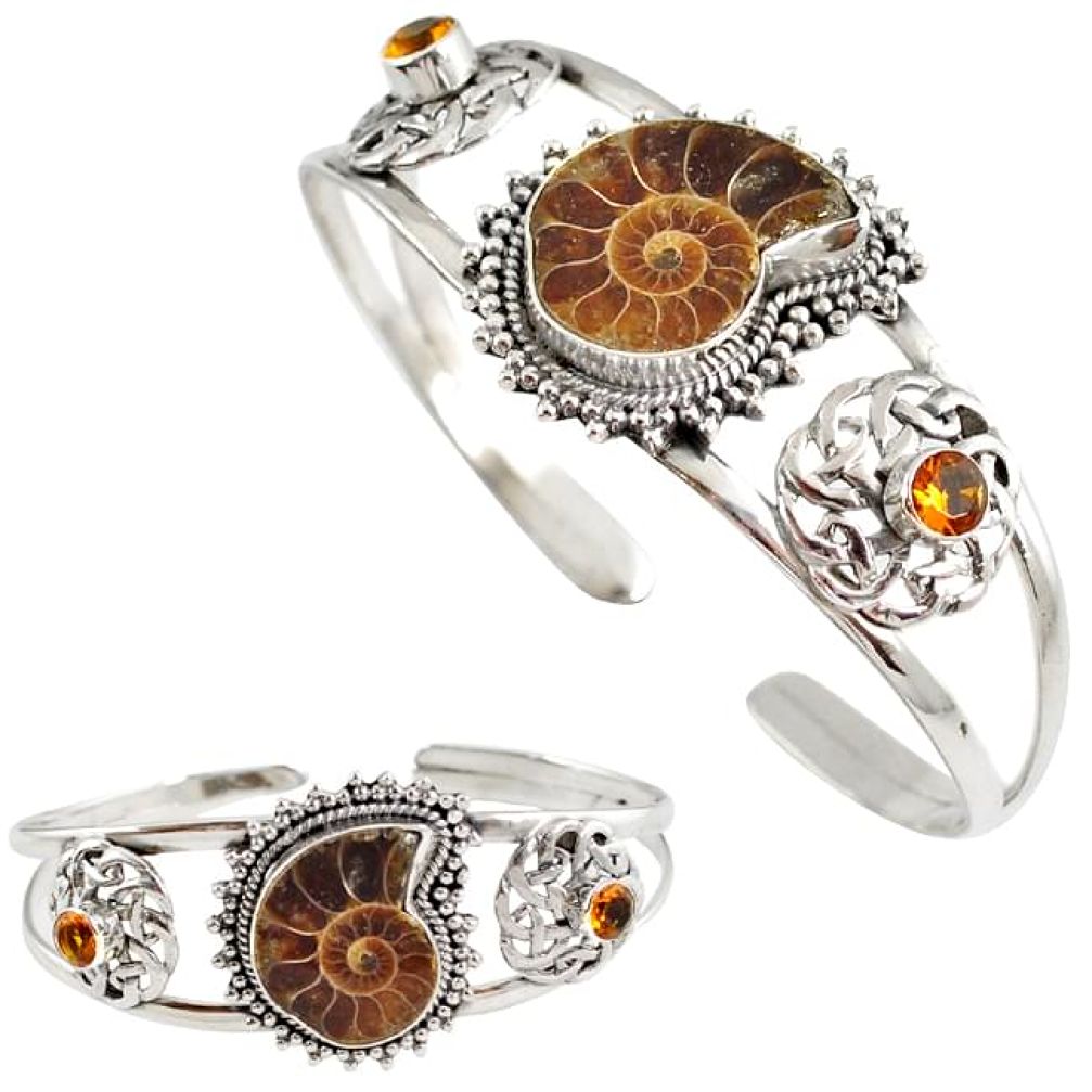 925 silver natural brown ammonite fossil citrine adjustable bangle h89236