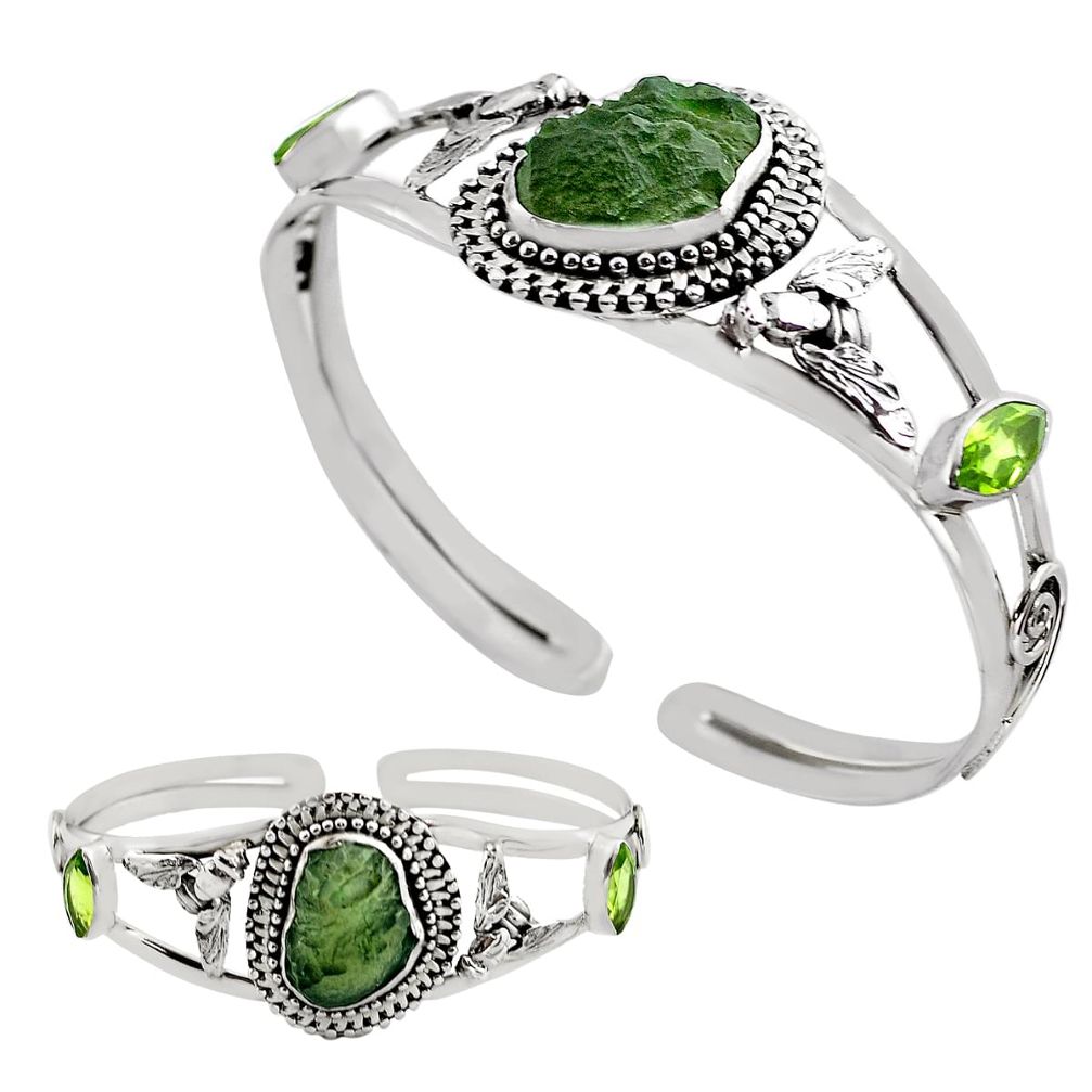 925 silver 16.21cts natural green moldavite adjustable bangle jewelry p82665