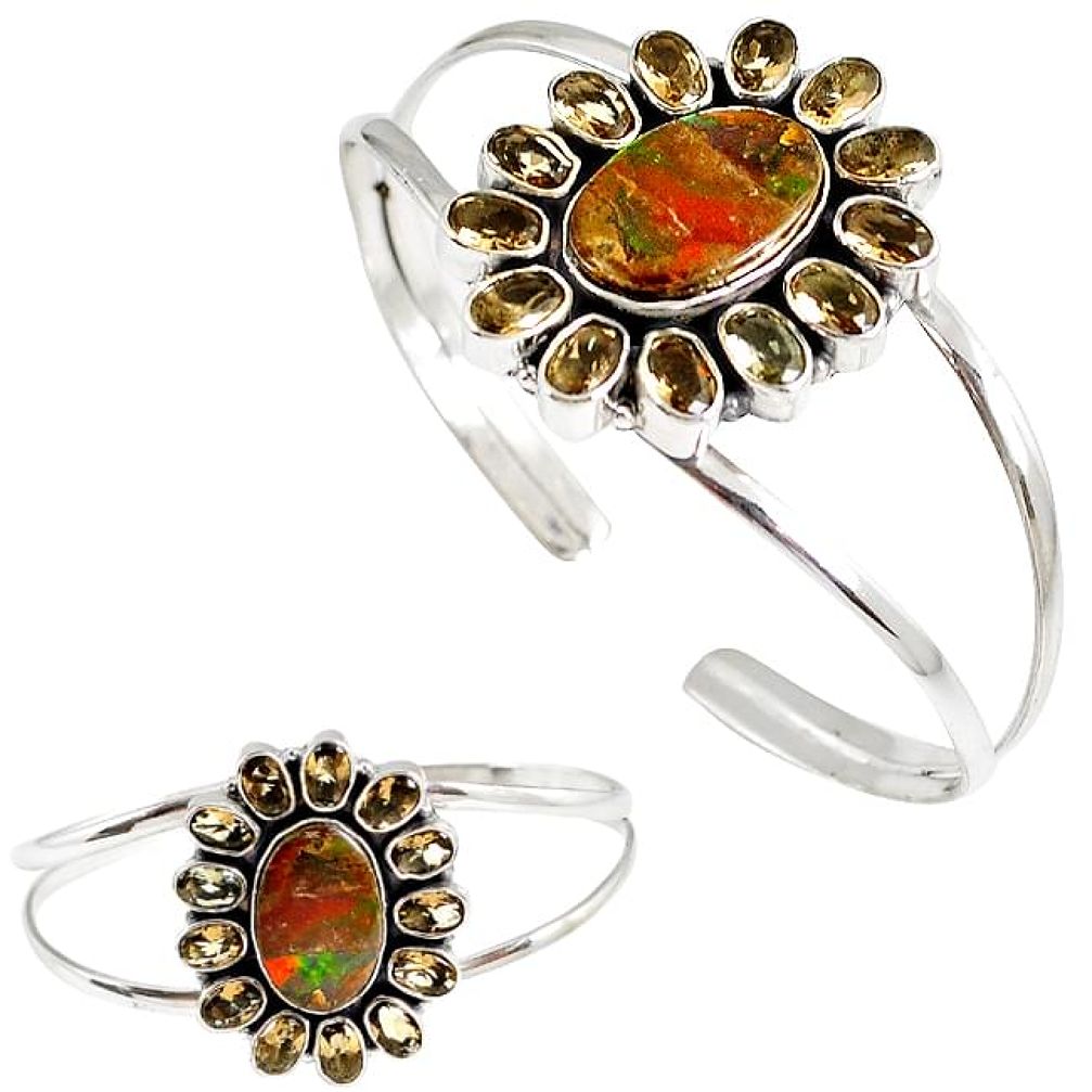 925 silver natural multi color ammolite (canadian) adjustable bangle h89254