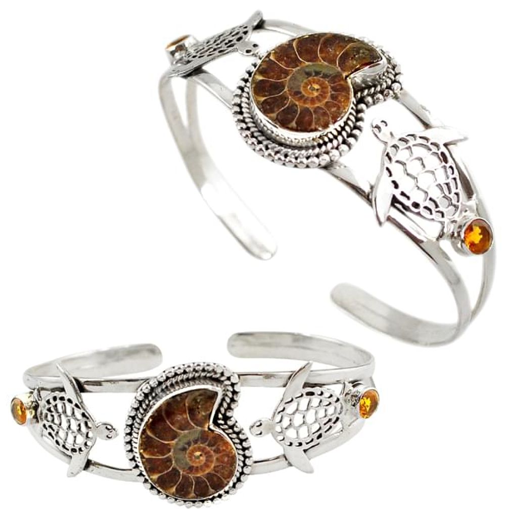 925 silver tortoise charm natural brown ammonite fossil adjustable bangle h89240