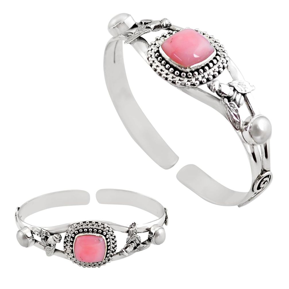 925 sterling silver 14.87cts natural pink opal pearl adjustable bangle p82604