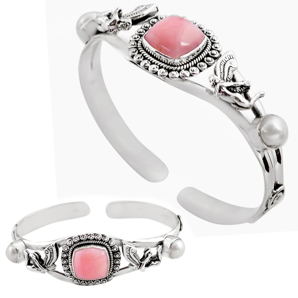 925 sterling silver 13.49cts natural pink opal pearl adjustable bangle p82608