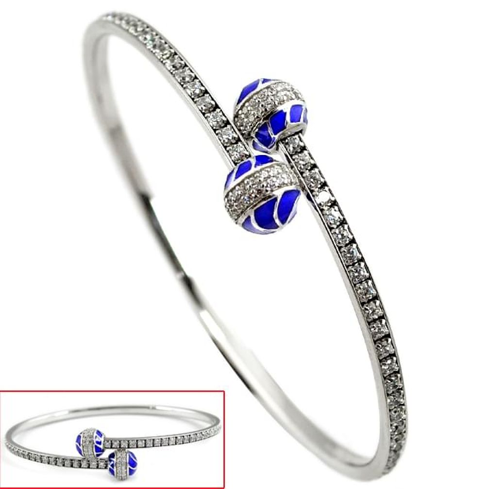 925 sterling silver natural white topaz blue enamel bangle jewelry h47980