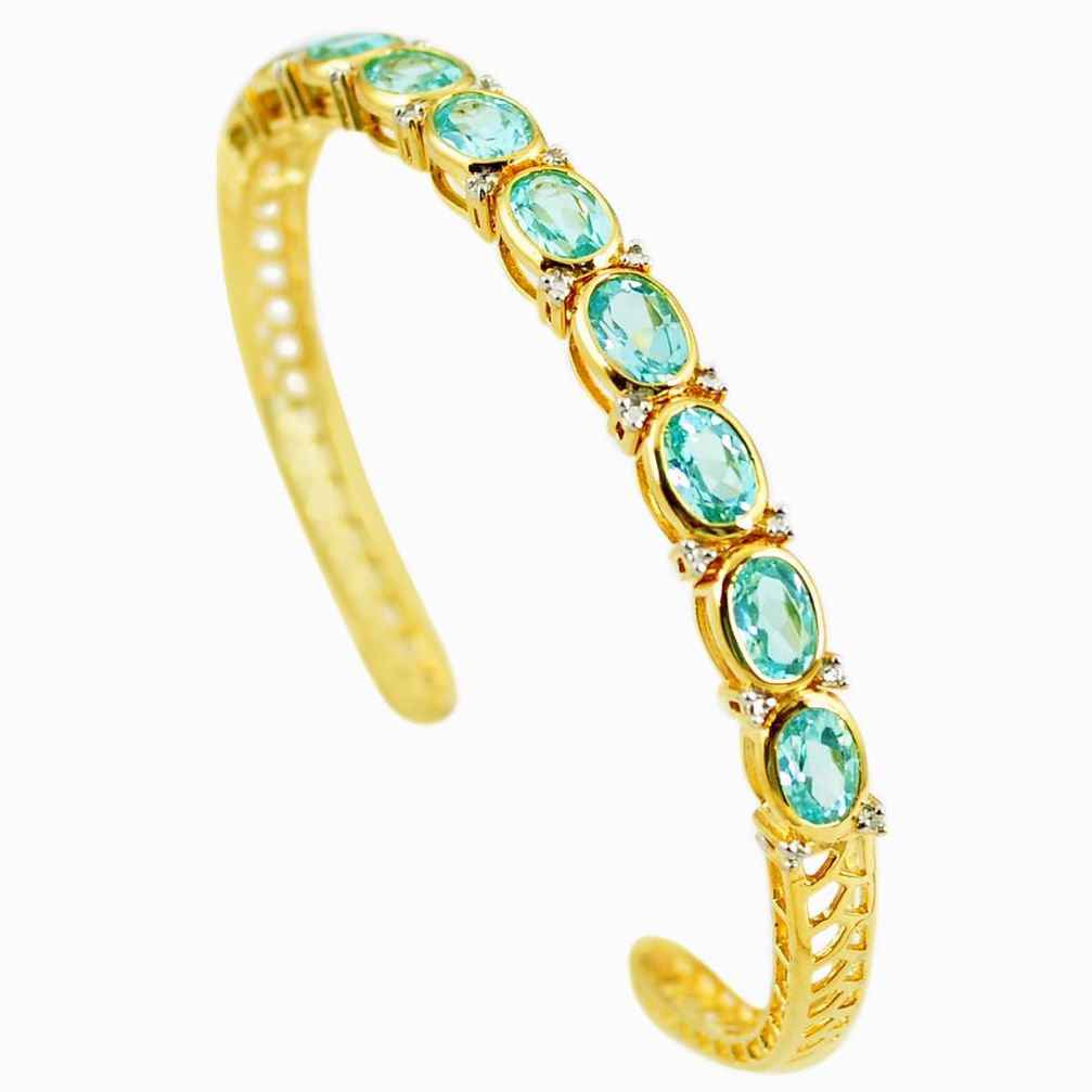 Natural blue topaz 925 silver 14k gold adjustable bangle jewelry a77610