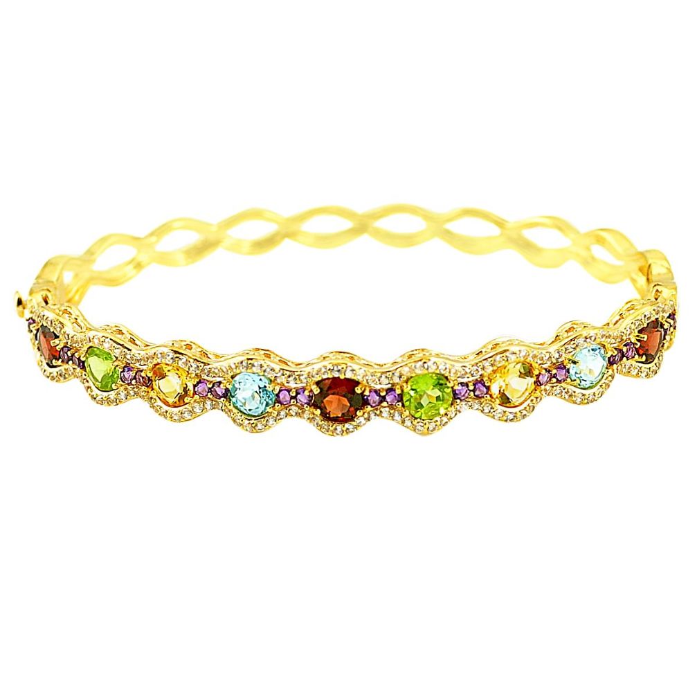 925 silver natural yellow citrine red garnet 14k gold bangle jewelry a77638