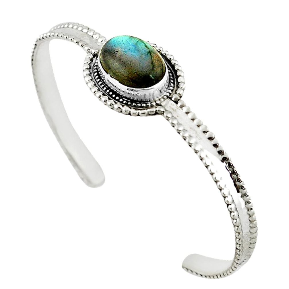 Natural blue labradorite 925 sterling silver adjustable bangle jewelry d18078