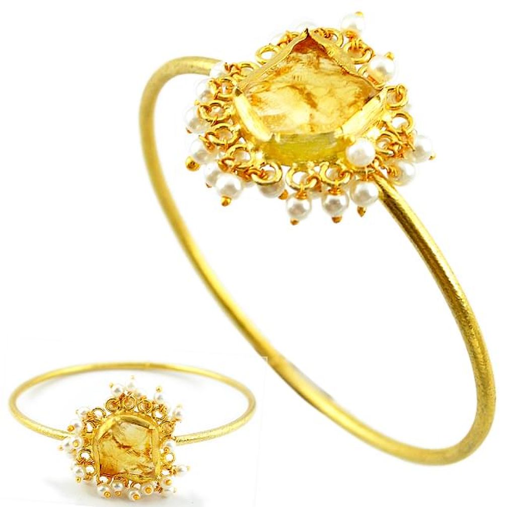 Yellow citrine rough pearl 14k gold over brass bangle jewelry f1890