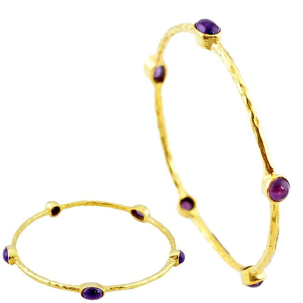 Natural purple amethyst 14k gold over brass bangle jewelry f1952
