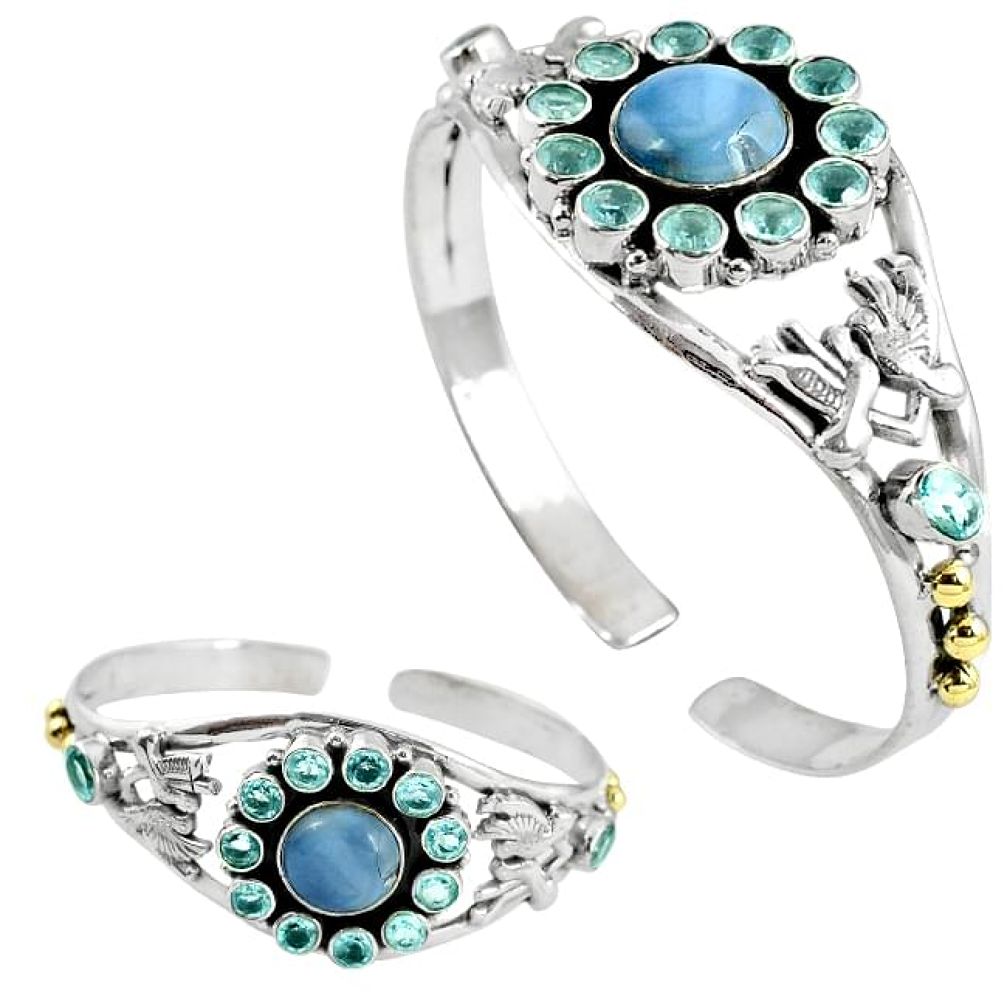 Natural blue owyhee opal topaz 925 silver adjustable bangle jewelry j42978