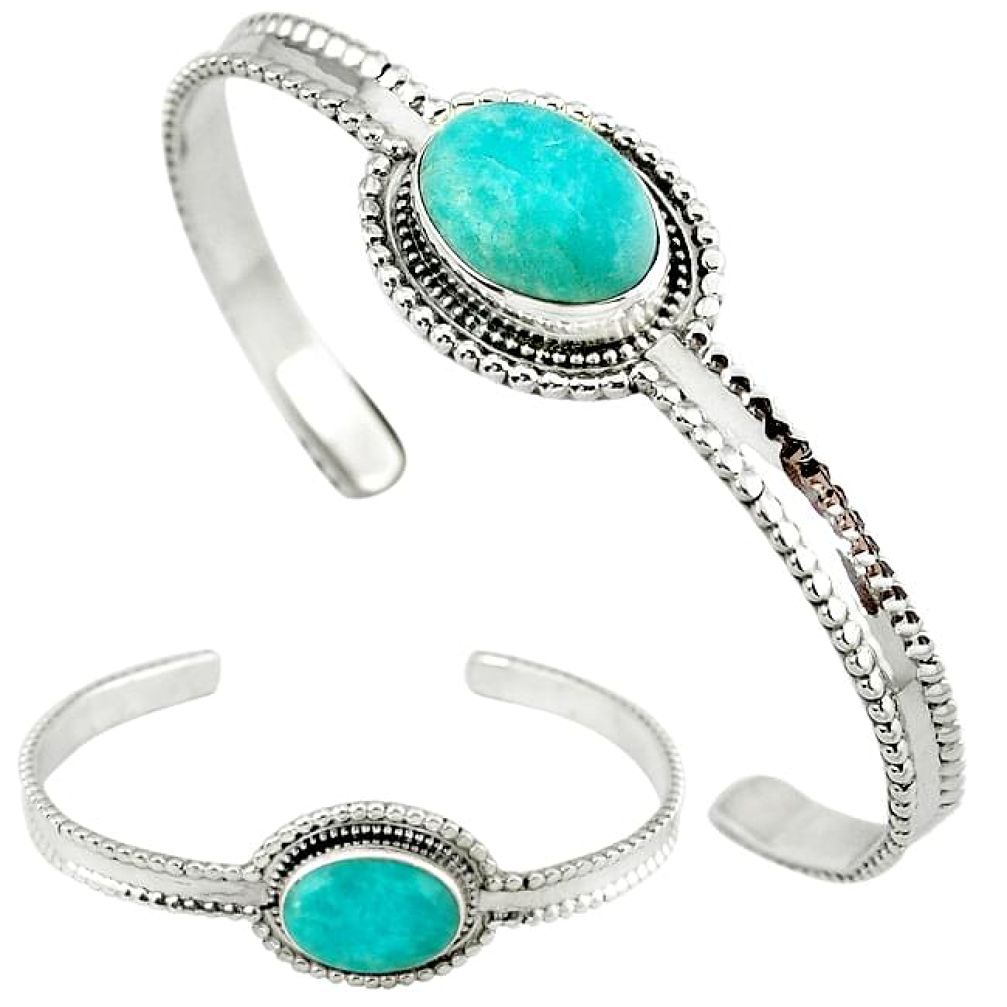 Natural green amazonite (hope stone) 925 silver adjustable bangle j46393