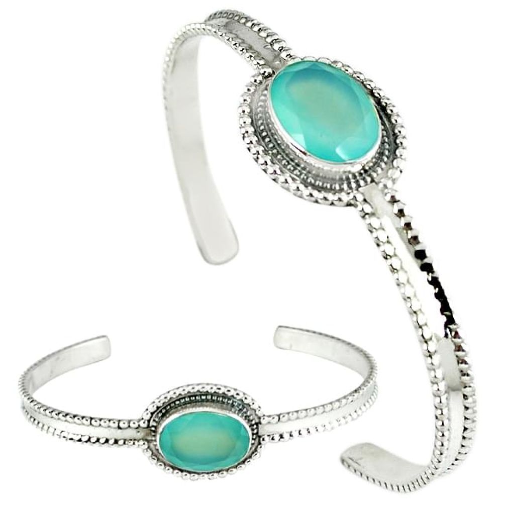 Natural aqua chalcedony oval shape 925 sterling silver adjustable bangle j46395