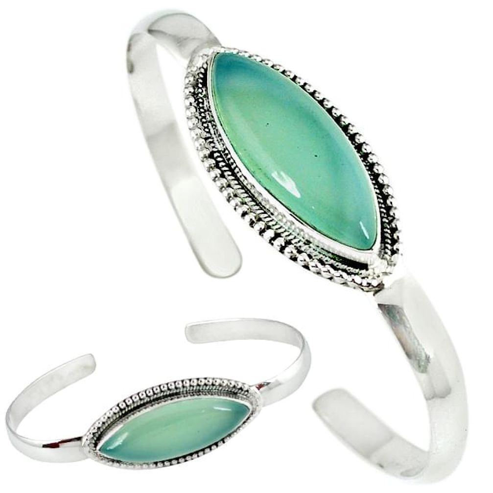 Natural aqua chalcedony 925 sterling silver adjustable bangle jewelry j46397