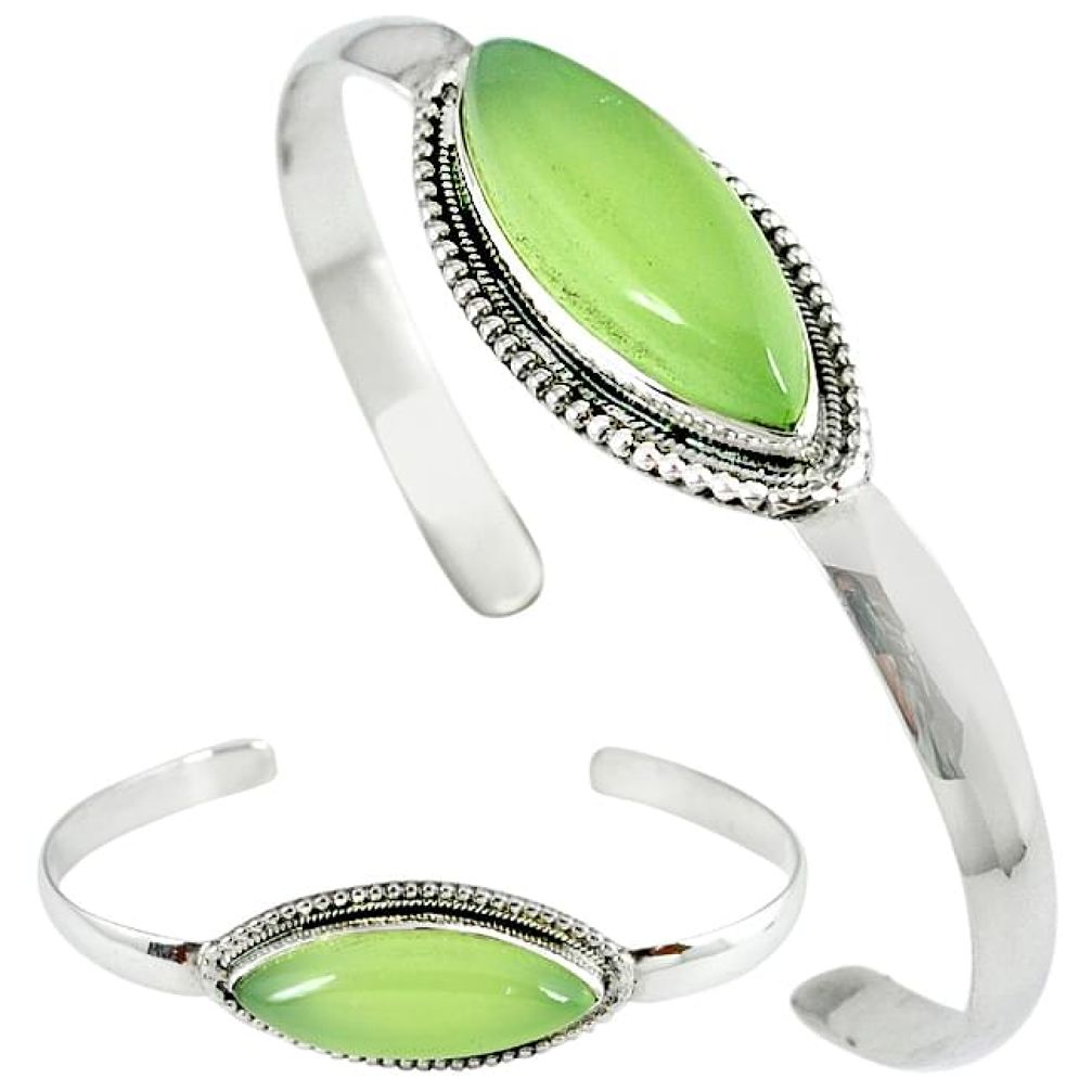 Natural green prehnite 925 sterling silver adjustable bangle jewelry j46399