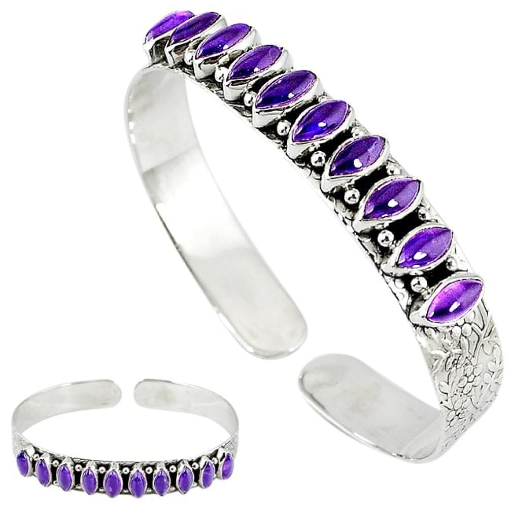 Natural purple amethyst 925 sterling silver adjustable bangle jewelry k23518