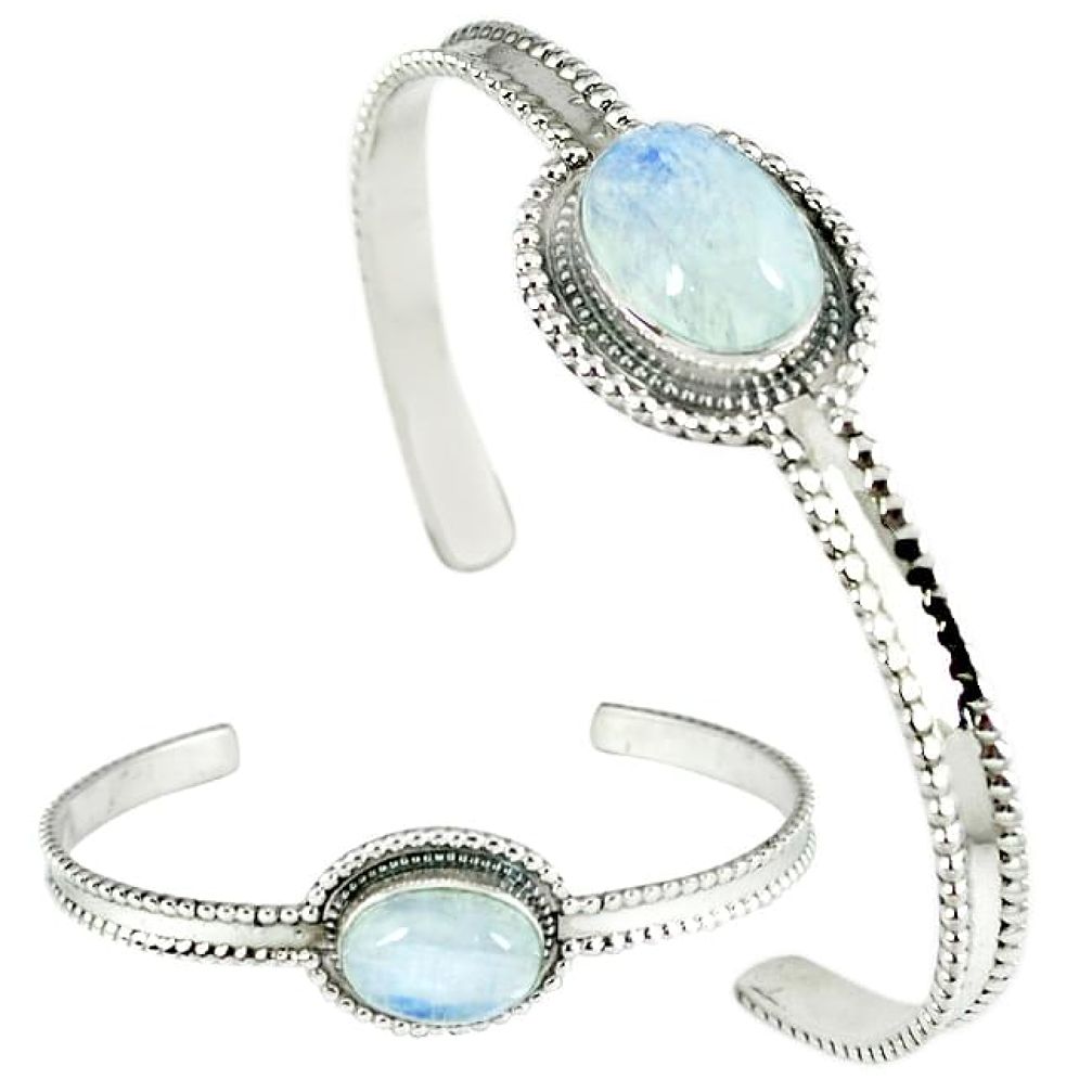 Natural rainbow moonstone oval 925 sterling silver adjustable bangle k28284