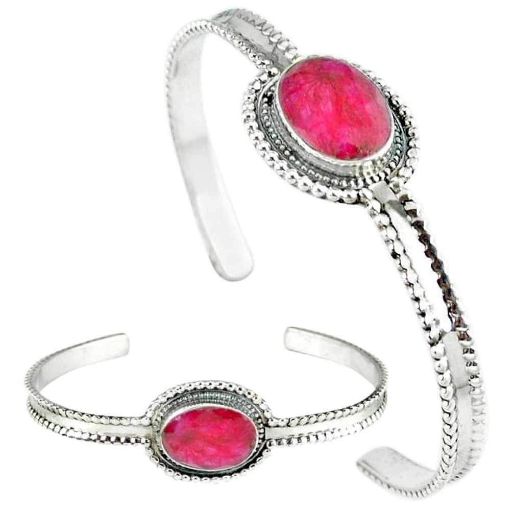 Red faux ruby oval shape 925 sterling silver adjustable bangle jewelry k28285