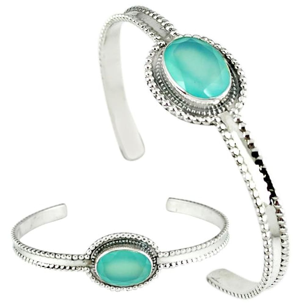 Natural aqua chalcedony oval 925 sterling silver adjustable bangle k28286