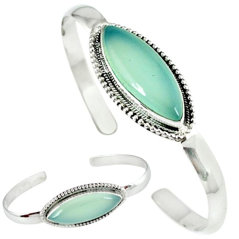 Natural aqua chalcedony 925 sterling silver adjustable bangle jewelry k28297