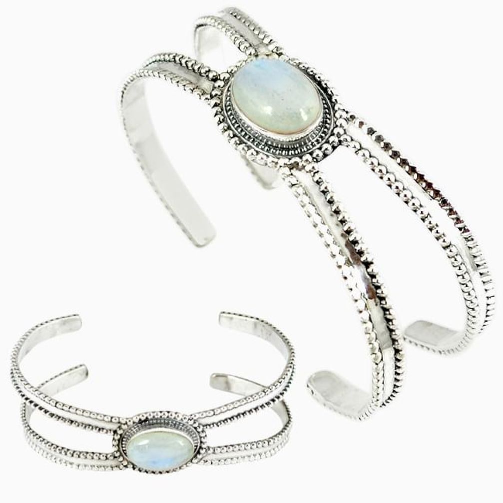 925 sterling silver natural rainbow moonstone oval adjustable bangle k28311