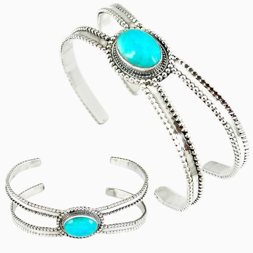 Natural green amazonite (hope stone) 925 silver adjustable bangle k28315