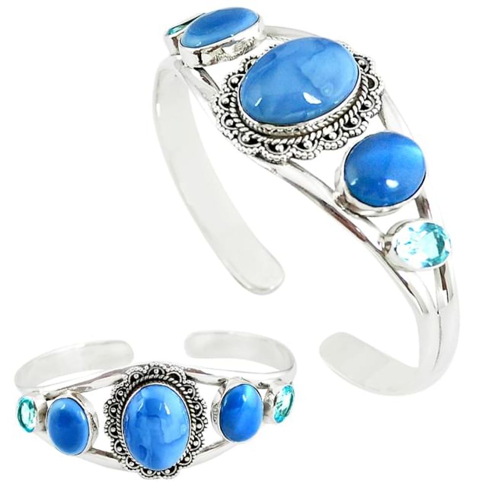 Natural blue owyhee opal topaz 925 sterling silver adjustable bangle k47492