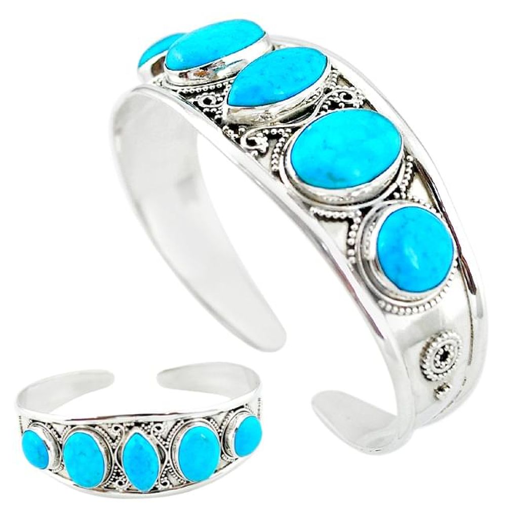 Natural blue magnesite 925 sterling silver adjustable bangle jewelry k50345