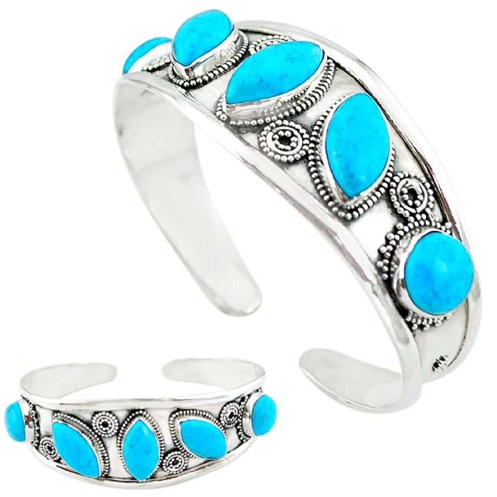 Natural blue magnesite 925 sterling silver adjustable bangle jewelry k50346