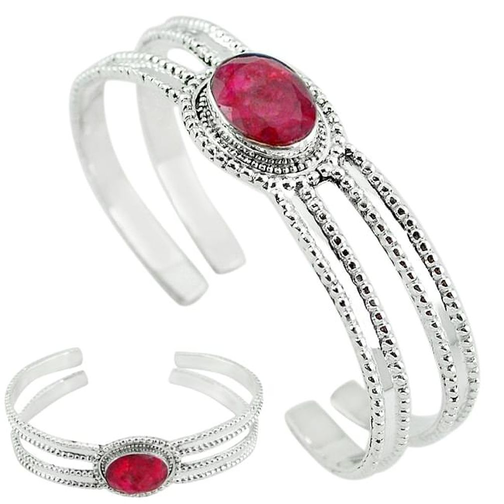 Natural red ruby 925 sterling silver adjustable bangle jewelry k61650