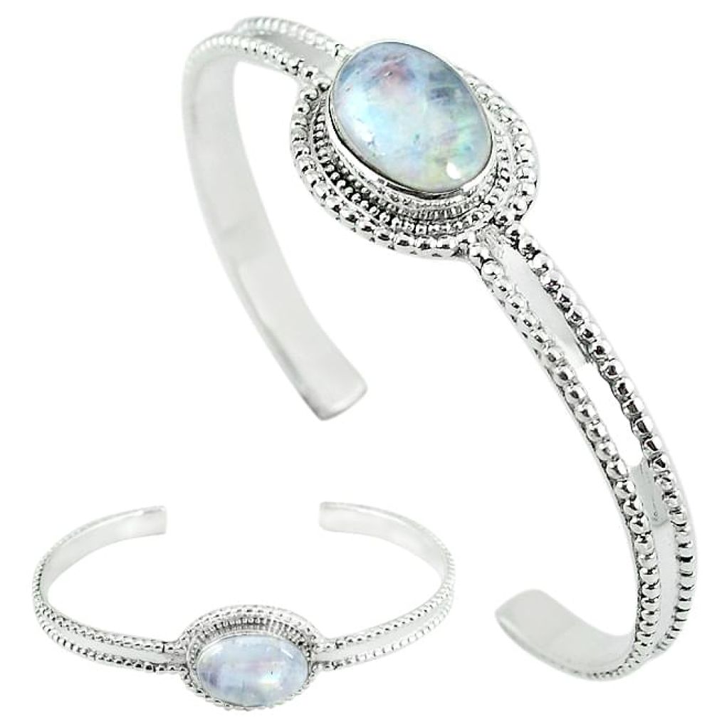 Natural rainbow moonstone 925 sterling silver adjustable bangle k61655