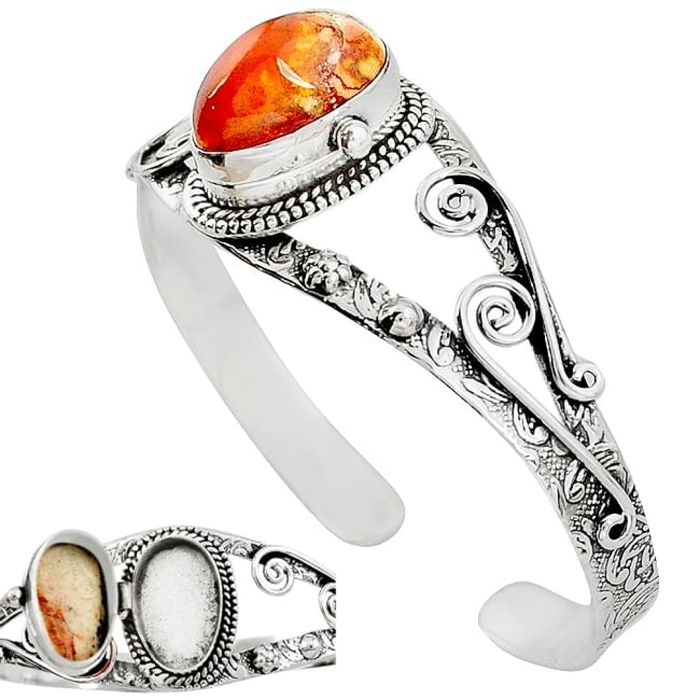 Natural multi color mexican fire opal 925 silver adjustable bangle k91281
