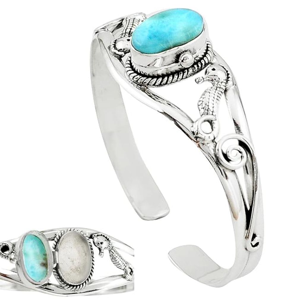 925 sterling silver natural blue larimar adjustable bangle jewelry k91286