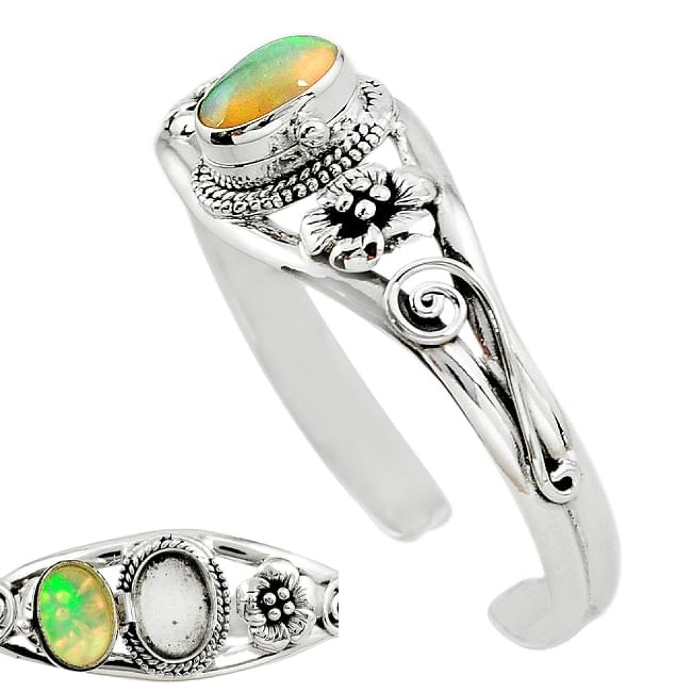 925 silver natural multi color ethiopian opal adjustable bangle jewelry k91295