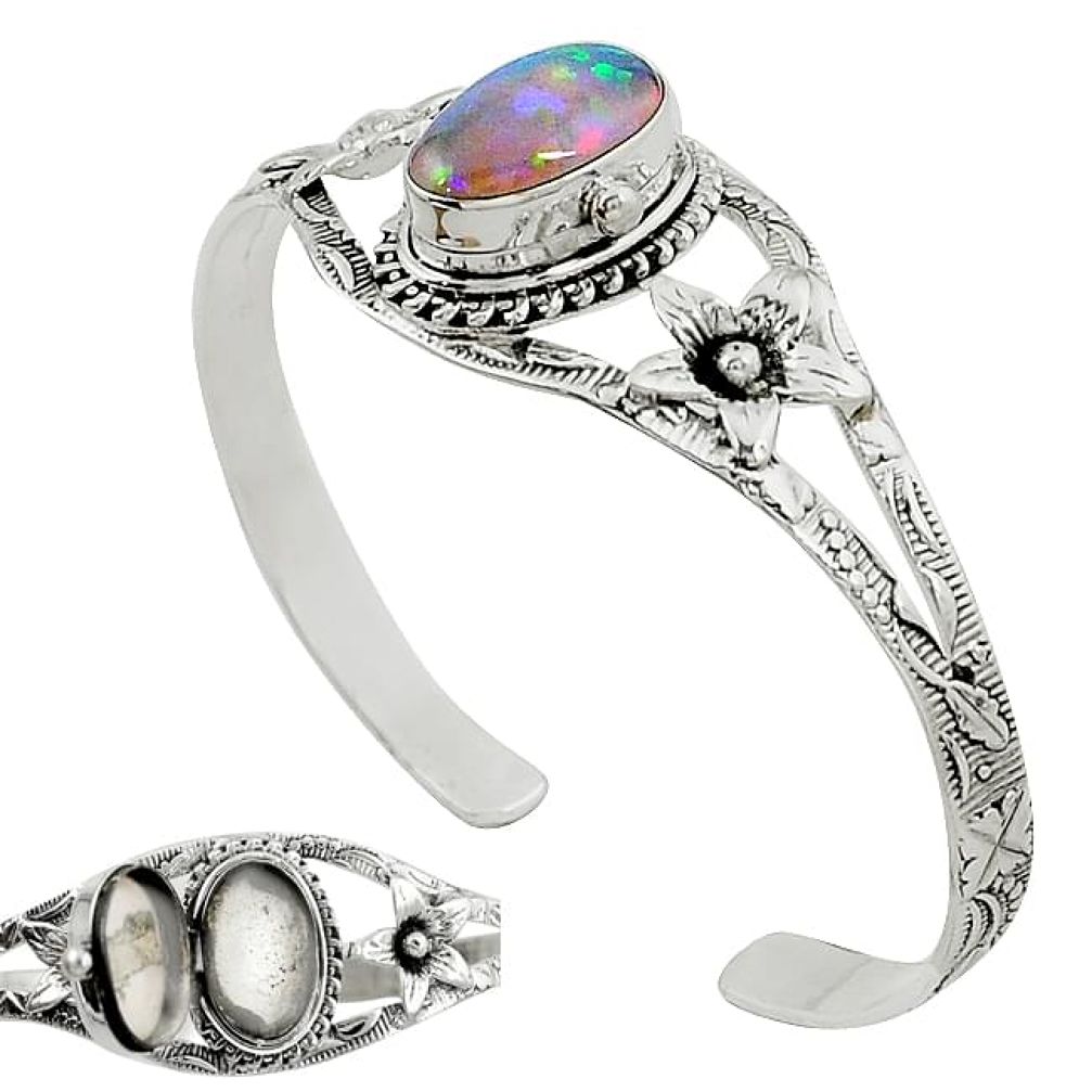 Natural multi color ethiopian opal 925 silver adjustable bangle jewelry k91300