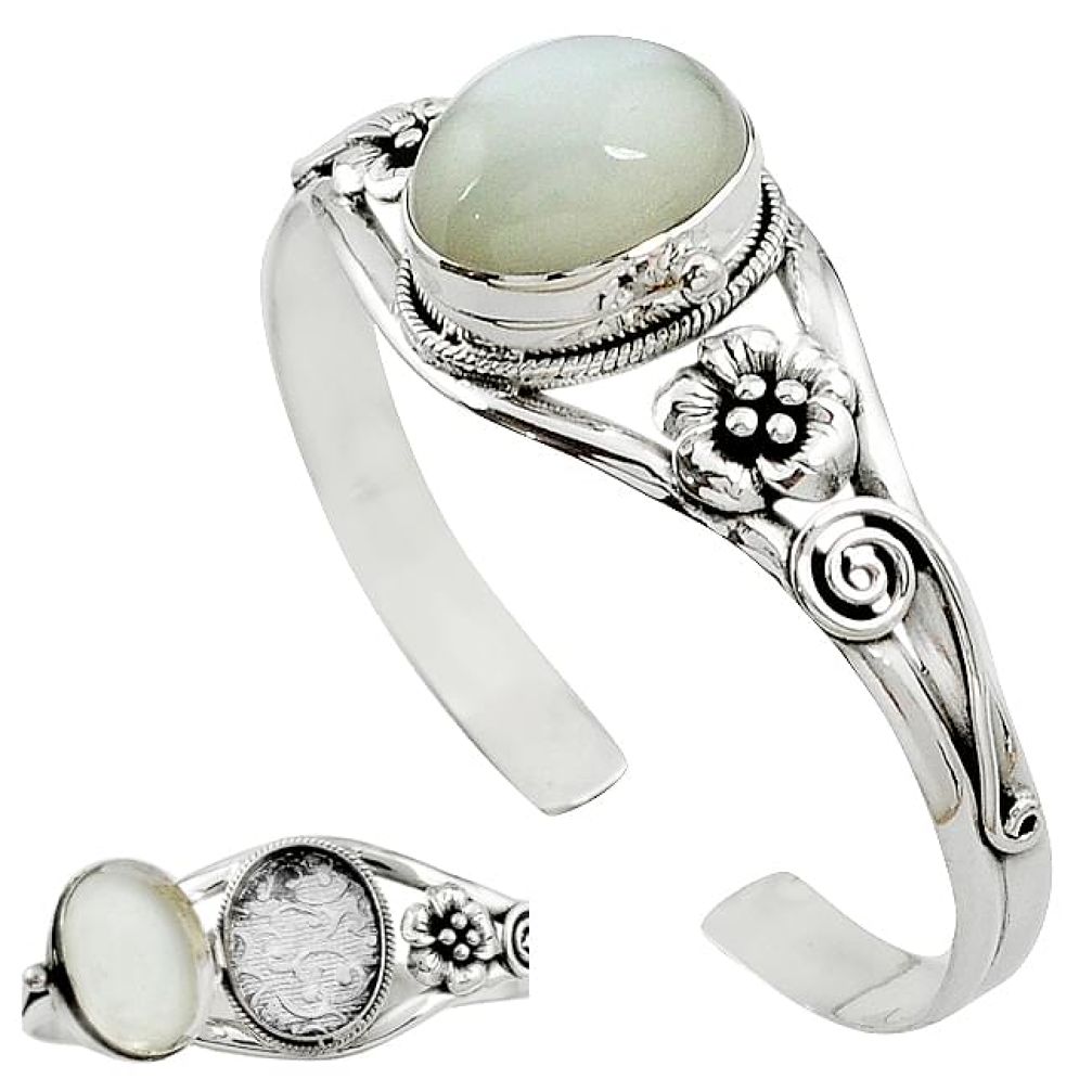 Natural white ceylon moonstone 925 silver adjustable poison box bangle k91317