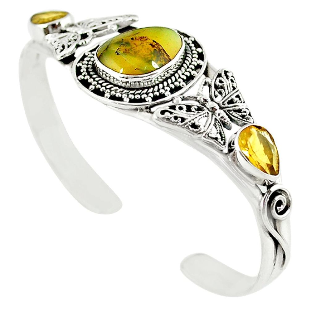 Natural yellow opal citrine 925 silver adjustable bangle jewelry m10387