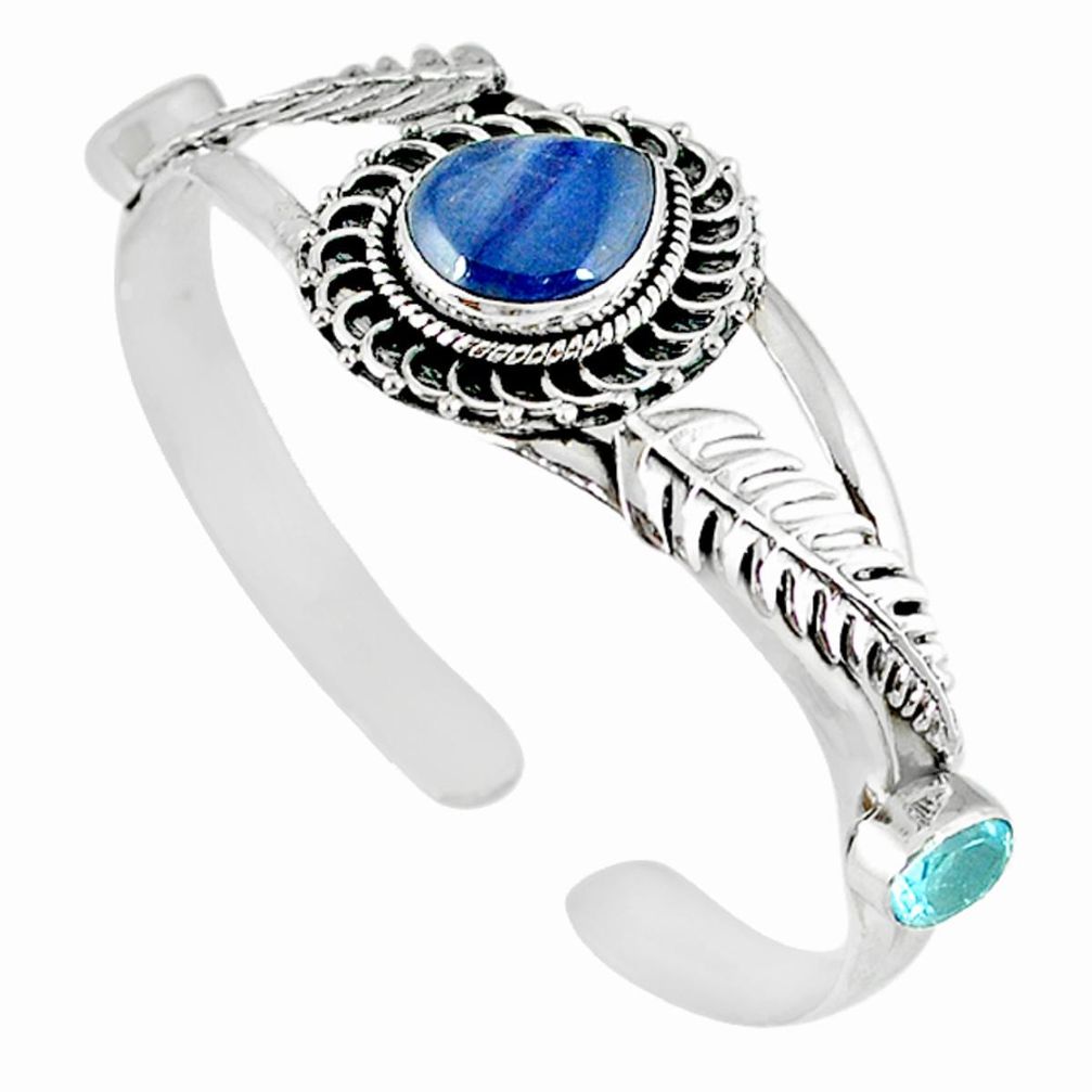 Natural blue kyanite topaz 925 sterling silver adjustable bangle m10396