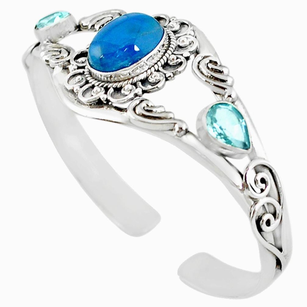 925 silver natural blue apatite (madagascar) topaz adjustable bangle m10400