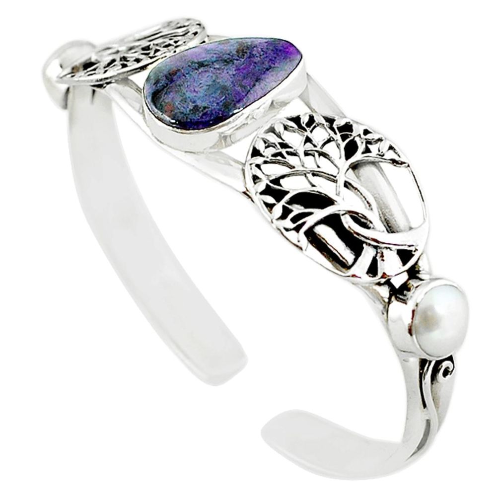 Natural purple sugilite white pearl 925 silver adjustable bangle m10409