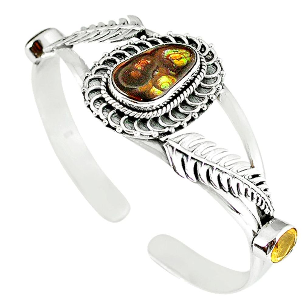 Natural multi color mexican fire agate 925 silver adjustable bangle m10425