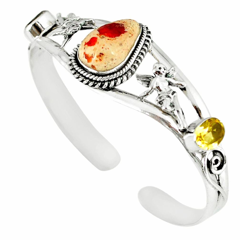 Natural multi color mexican fire opal 925 silver adjustable bangle m10430