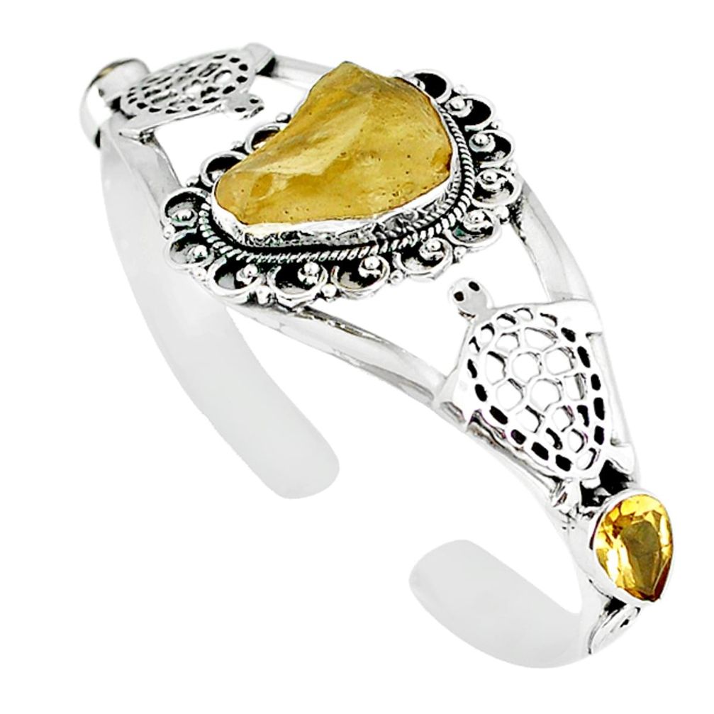 925 silver natural libyan desert glass (gold tektite) adjustable bangle m10440