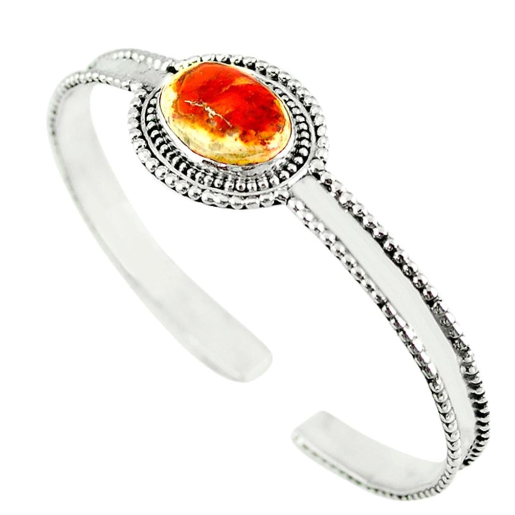 Natural multi color mexican fire opal 925 silver adjustable bangle m13024