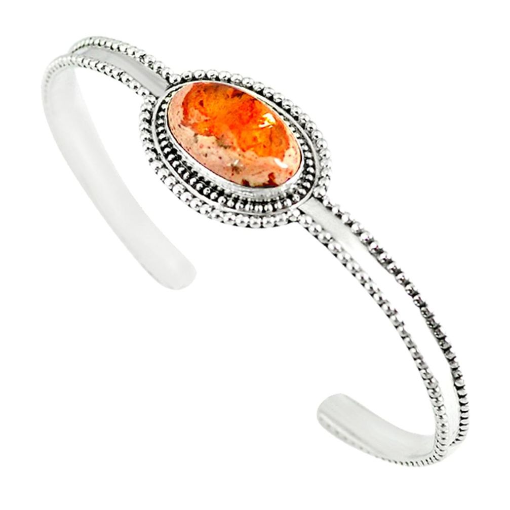 Natural multi color mexican fire opal 925 silver adjustable bangle m13025
