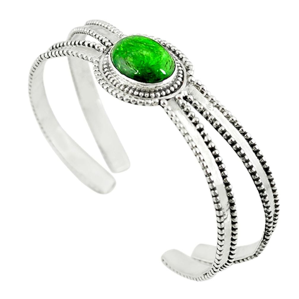 Natural green chrome diopside 925 sterling silver adjustable bangle m13036