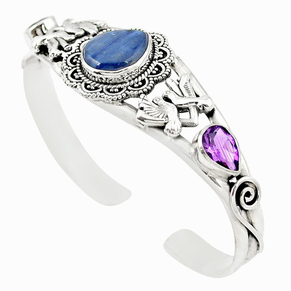 925 silver natural blue kyanite purple amethyst adjustable bangle jewelry m26540